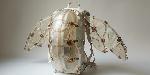 Fashionable jet pack accessory backpack with stylish thruster nozzles and aerodynamic wings - obrazy, fototapety, plakaty