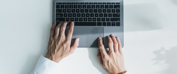 Businessperson working on laptop or computer. Businessman or analyst work with business marketing...