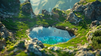 A small lake in the middle of a mountain