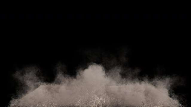 Wall collapse explosion on black background with alpha channel