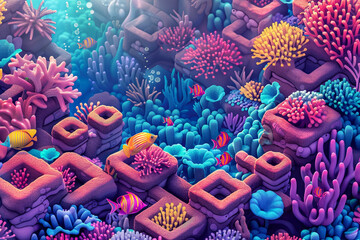 Pixel art coral maze with lurking assassin tropical fish palette