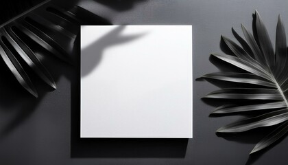 Natural Sophistication: Square Paper Mockup Featuring Realistic Tropical Plant Shadow