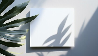 Tropical Elegance: Square Paper Mockup with Realistic Shadow Overlay of a Tropical Plant