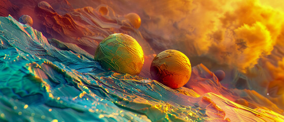 Colorful geological features on exoplanet abstract expressionism influence