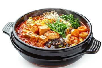 Front view of Kimchi Hot Pot featuring a bubbling Korean. Generative Ai