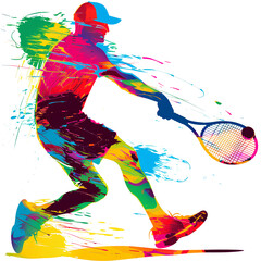 Fototapeta premium Vibrant Watercolor Tennis Stroke in Action on White Background