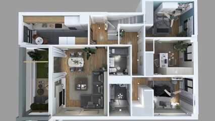 plano de casa de estilo moderno completo 