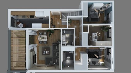 plano de casa de estilo moderno completo 