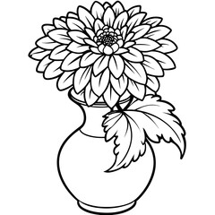 Chrysanthemum flower on the vase outline illustration coloring book page design, Chrysanthemum flower on the vase black and white line art drawing coloring book pages for children and adults