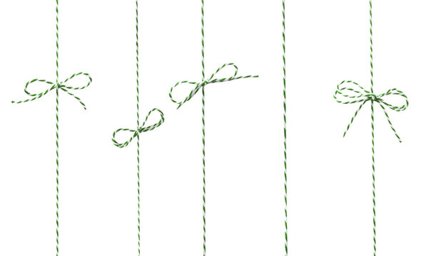 Green twine rope set isolated on white. Package string, package decor.