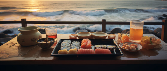 Sushi on appetizing graphic composition