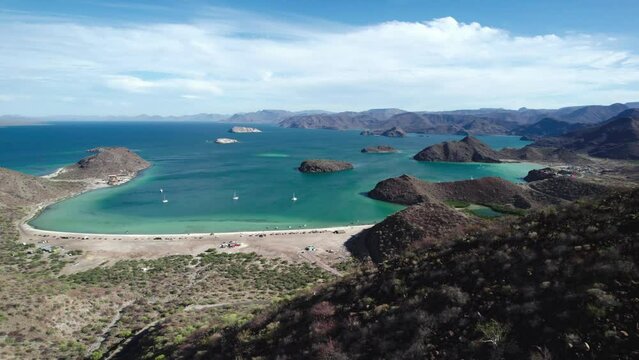 Scenic Beach Of Playa Santispac On Bahia Concepcion Near Mulege In Baja California Sur, Mexico. aerial shot