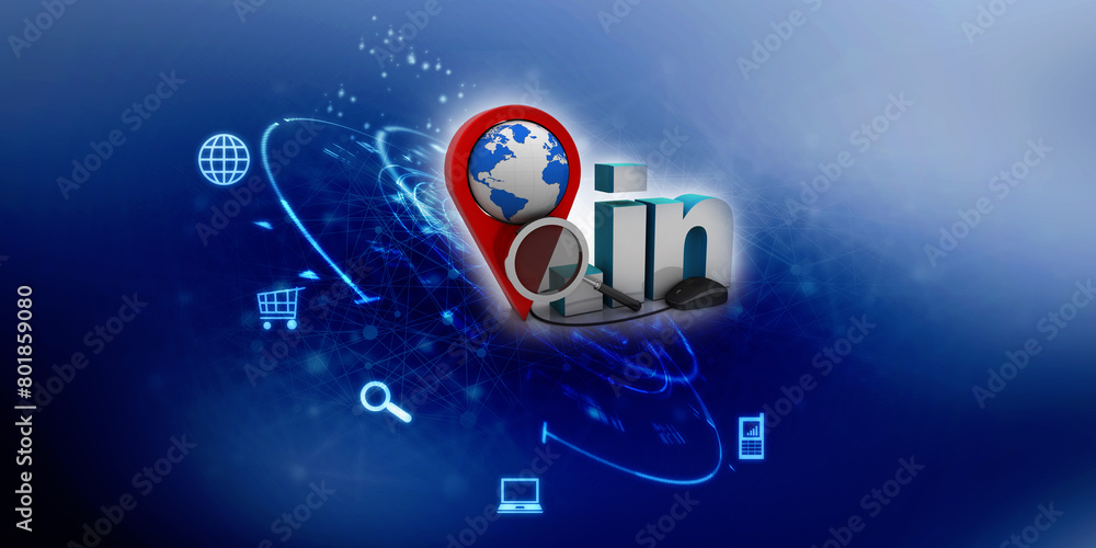 Poster 3d rendering globe with dot in near navigation sign
