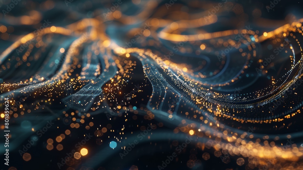 Aufkleber A mesmerizing dance of data particles, forming and dissolving into complex patterns, representing the ever-evolving nature of the metaverse.