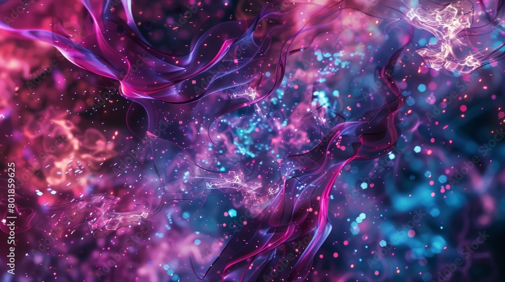Aufkleber A mesmerizing dance of data particles, forming and dissolving into complex patterns, representing the ever-evolving nature of the metaverse.