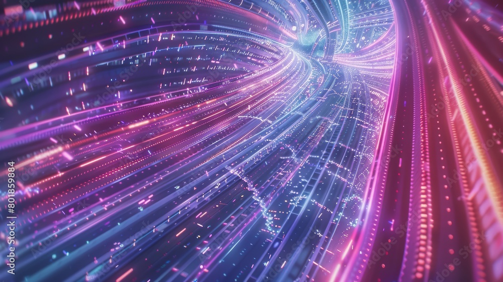 Aufkleber A microscopic view of data packets being transported through the metaverse's digital highways, highlighting the intricate network infrastructure.