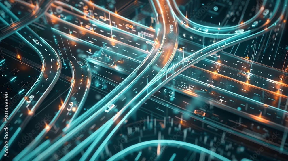 Aufkleber A microscopic view of data packets being transported through the metaverse's digital highways, highlighting the intricate network infrastructure.