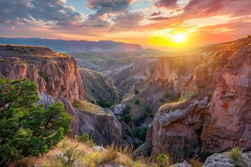 canyon view in summer. Colorful canyon landscape at sunset. nature scenery in the canyon. amazing nature background. summer landscape in nature. Tasyaran canyon travel  - generative ai