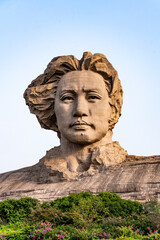 The Yuelu Mountain Scenic Area of Juzizhou Head in Changsha City, Hunan Province, China, features Mao Zedong Youth Sculpture
