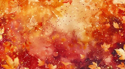 Energetic watercolor backdrop with splashes of gold, amber, and crimson, mimicking the chaotic beauty of falling autumn leaves