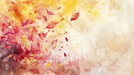 Energetic watercolor backdrop with splashes of gold, amber, and crimson, mimicking the chaotic beauty of falling autumn leaves