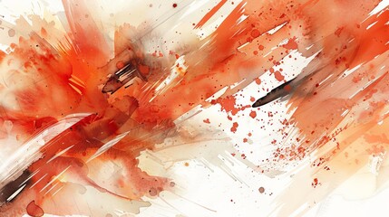 Intense abstract watercolor with chaotic brush strokes in rich terracotta and fiery scarlet, designed to stimulate and energize the viewer