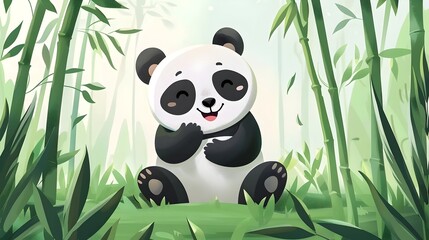 Cheerful Panda Humming Peacefully in Lush Bamboo Grove