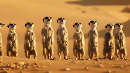 Choir of Singing Meerkats Performing in the Desert Landscape