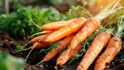 Carrots freshly harvested from a sustainable organic vegetable garden Vegan and healthy . Concept Organic gardening, Sustainable practices, Vegan lifestyle, Healthy eating, Fresh produce