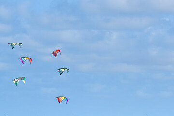 Kites in the sky. Event with revolution toy in the air.
