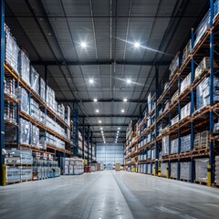 A large warehouse with many shelves and boxes