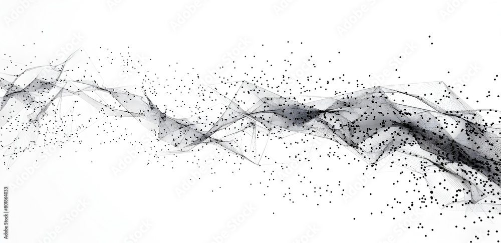 Poster Abstract black and white background with interconnected dots, lines and shapes representing the complexity of digital data flow in network connections or global communication technologies in the style