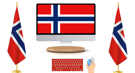 Norway Flag in the Digital Era: Illustration of Flag Stands with Keyboard and Mouse, Representing Modern Connectivity. EPS Vector Format