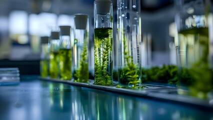 Examining Green Algae Up Close: A Macro Shot in a Science Lab Setting. Concept Macro Photography, Science Lab, Green Algae, Detailed Close-Ups, Studying Organisms