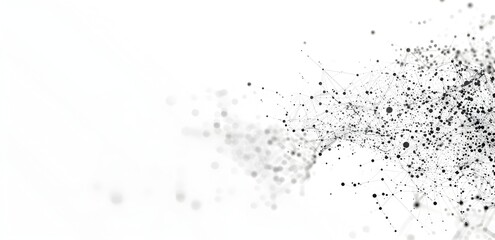 Abstract black and white digital network with dots, lines or particles on the right side of an empty space on a white background Abstract concept for technology, data transfer, or internet connection 