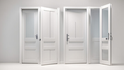 There are three white doors in different positions.


