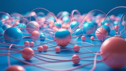 Dynamic Network of Vibrant Connected Spheres in 3D Render