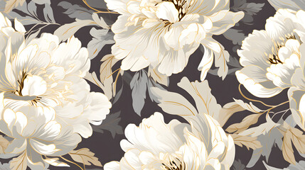 Digital vintage gold highlights peony pattern flower abstract graphic poster background