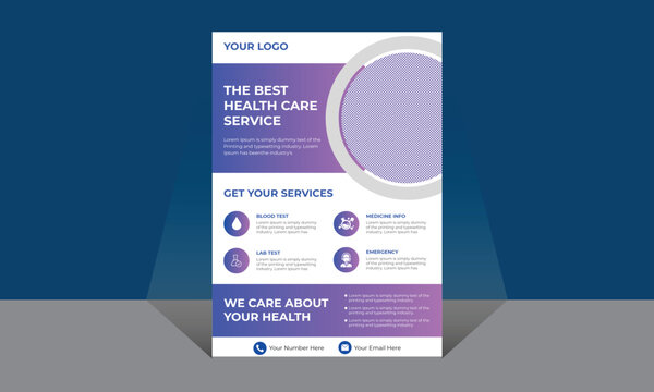 Modern Medical Flyer Template Design, Healthcare business flyer Template, Medical and healthcare modern flyer template. health doctor flyer design, vector template in A4 size 