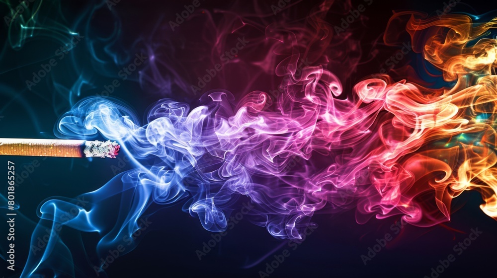 Aufkleber a conceptual image of colorful smoke emanating from a cigarette, symbolizing the allure and danger o