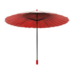 Big garden umbrella in red color isolated on transparent background