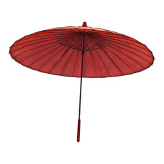 Big garden umbrella in red color isolated on transparent background