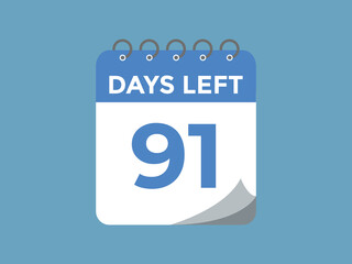 91 days to go countdown template. 91 day Countdown left days banner design. 91 Days left countdown timer