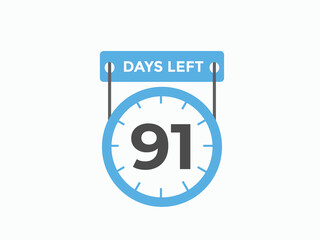91 days to go countdown template. 91 day Countdown left days banner design. 91 Days left countdown timer