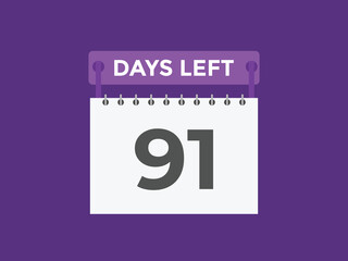 91 days to go countdown template. 91 day Countdown left days banner design. 91 Days left countdown timer