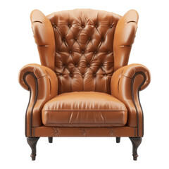 Brown leather luxury armchair isolated on transparent background