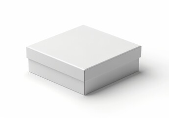 Naklejka premium A white box, elegantly angled, stands isolated on a white background, offering a versatile mockup for various branding and product presentations