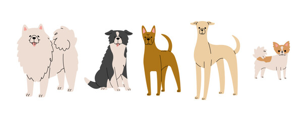 Dogs 7 cute on a white background, vector illustration.
