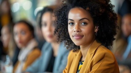 Fototapeta premium Female entrepreneur promoting womens rights at a policy event for gender equality . Concept Women's Rights, Entrepreneurship, Policy Event, Gender Equality, Promoting Empowerment