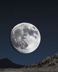 Night Sky with Moon Over Mountains
